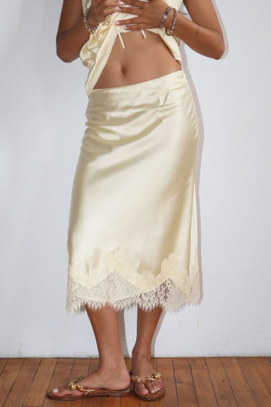 Isabella Satin Lace Midi Skirt