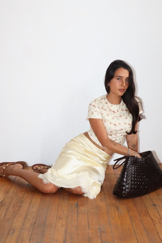 Isabella Satin Lace Midi Skirt