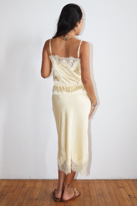Isabella Satin Lace Midi Skirt