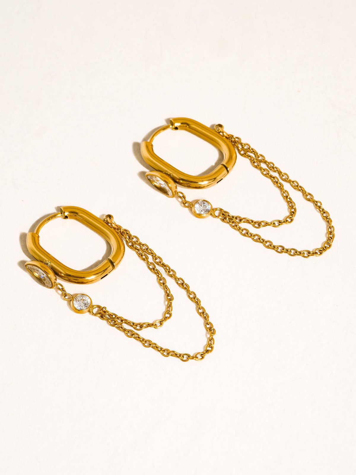 Lucienne 18K Gold Non-Tarnish CZ Chain Link Drop Earrings: Yellow Gold