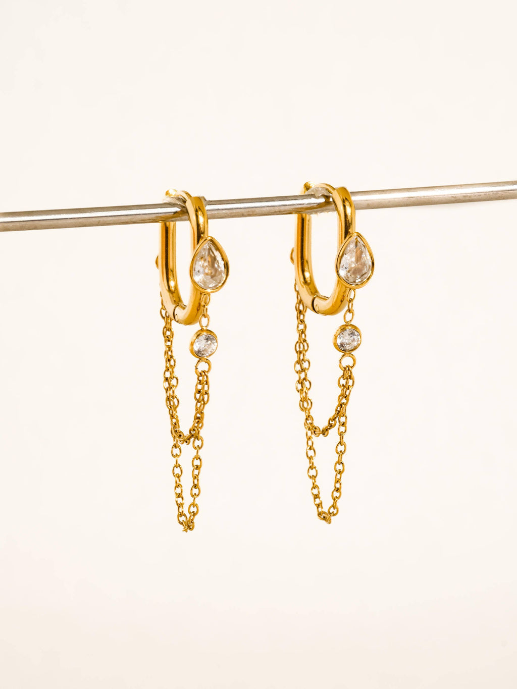 Lucienne 18K Gold Non-Tarnish CZ Chain Link Drop Earrings: Yellow Gold